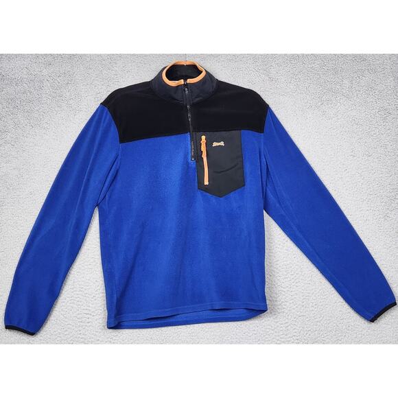 LE TIGRE Fleece Jacket Mens Small Blue Quarter Zip Pullover Mock Neck Pockets - Picture 1 of 11